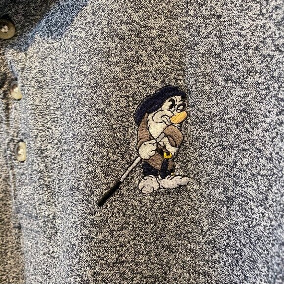 Disney Foursome M Grumpy Embroidered Snow White Mens Polo Shirt in Heather Grey - Picture 3 of 16